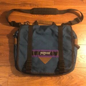 Vintage 90s Jansport Messenger Bag Leather Accent